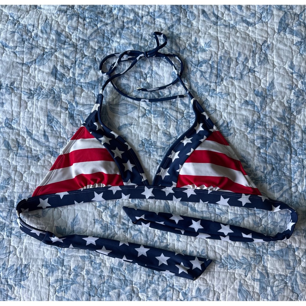 Catalina‎ Womens Med American Flag Bikini Top Stars Stripes Patriotic Red White